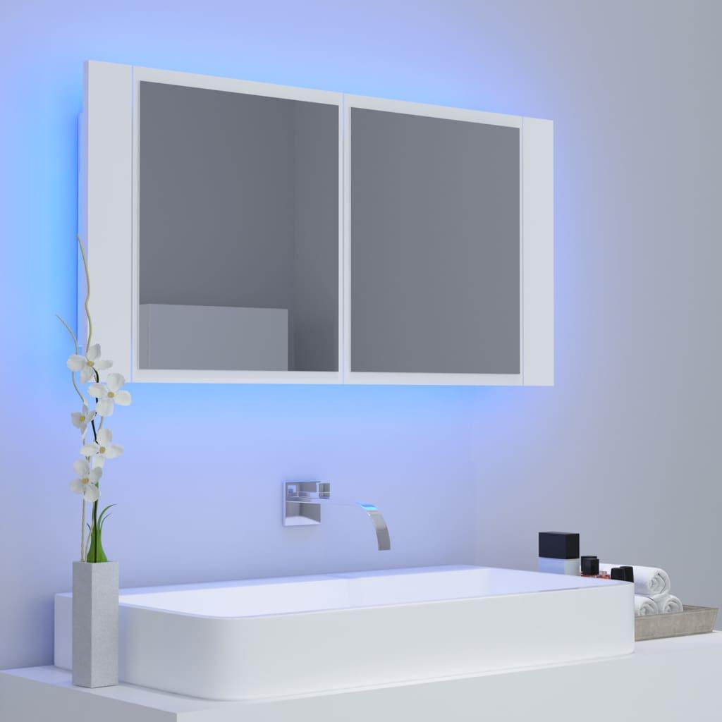 Armario espejo de baño con luz LED acrílico blanco 100x12x45 cm