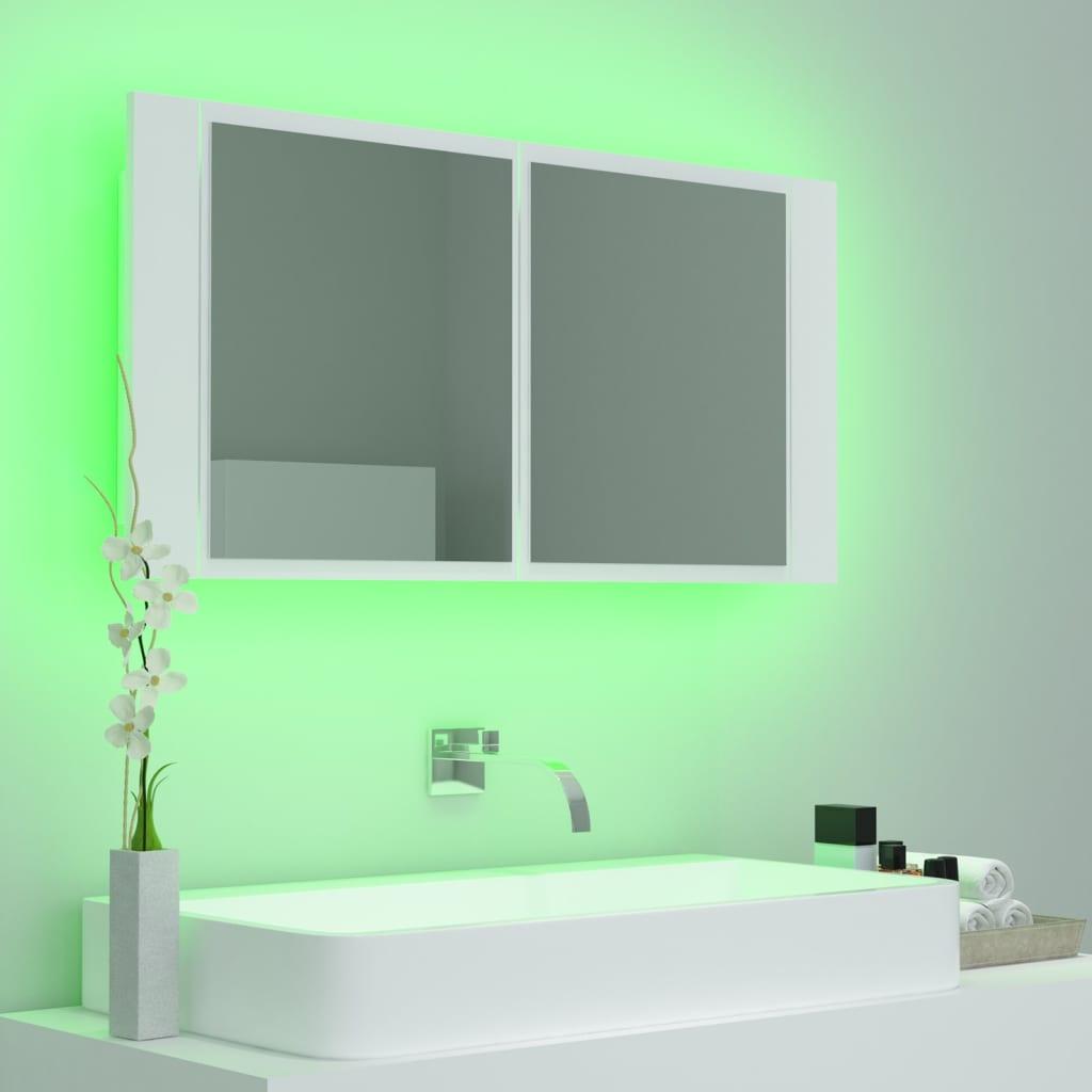 Armario espejo de baño con luz LED acrílico blanco 100x12x45 cm