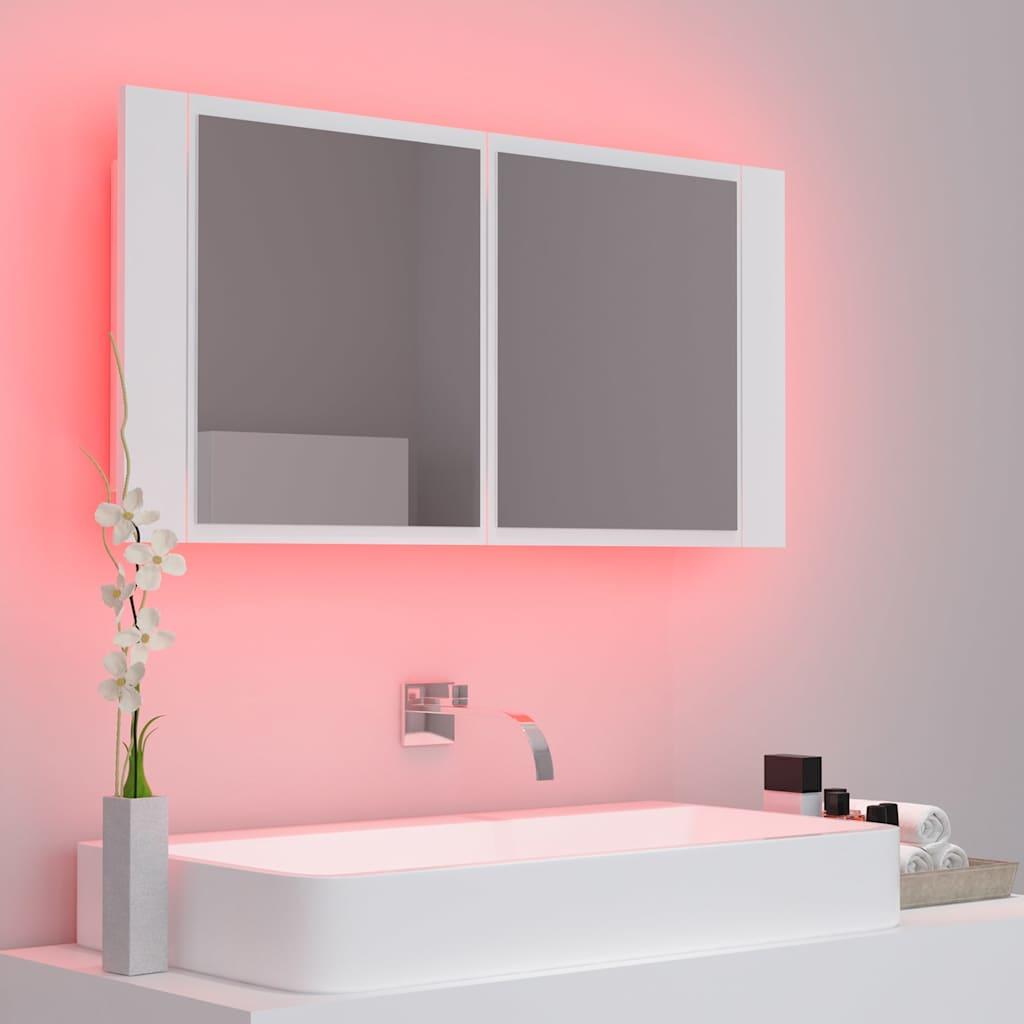 Armario espejo de baño con luz LED acrílico blanco 100x12x45 cm