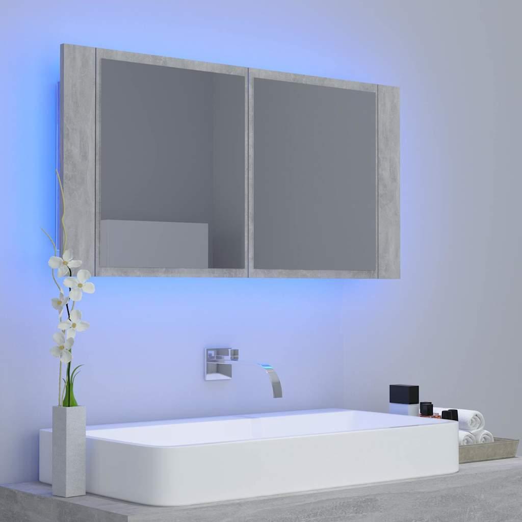 Armario espejo baño luz LED acrílico gris hormigón