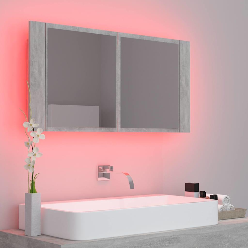 Armario espejo baño luz LED acrílico gris hormigón
