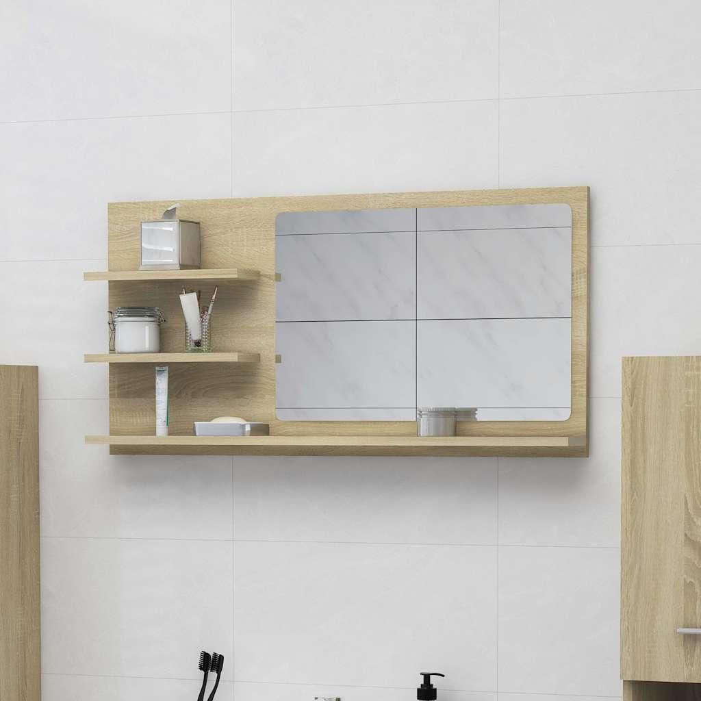 Espejo de baño madera contrachapada roble ahumado 60x10,5x45 cm