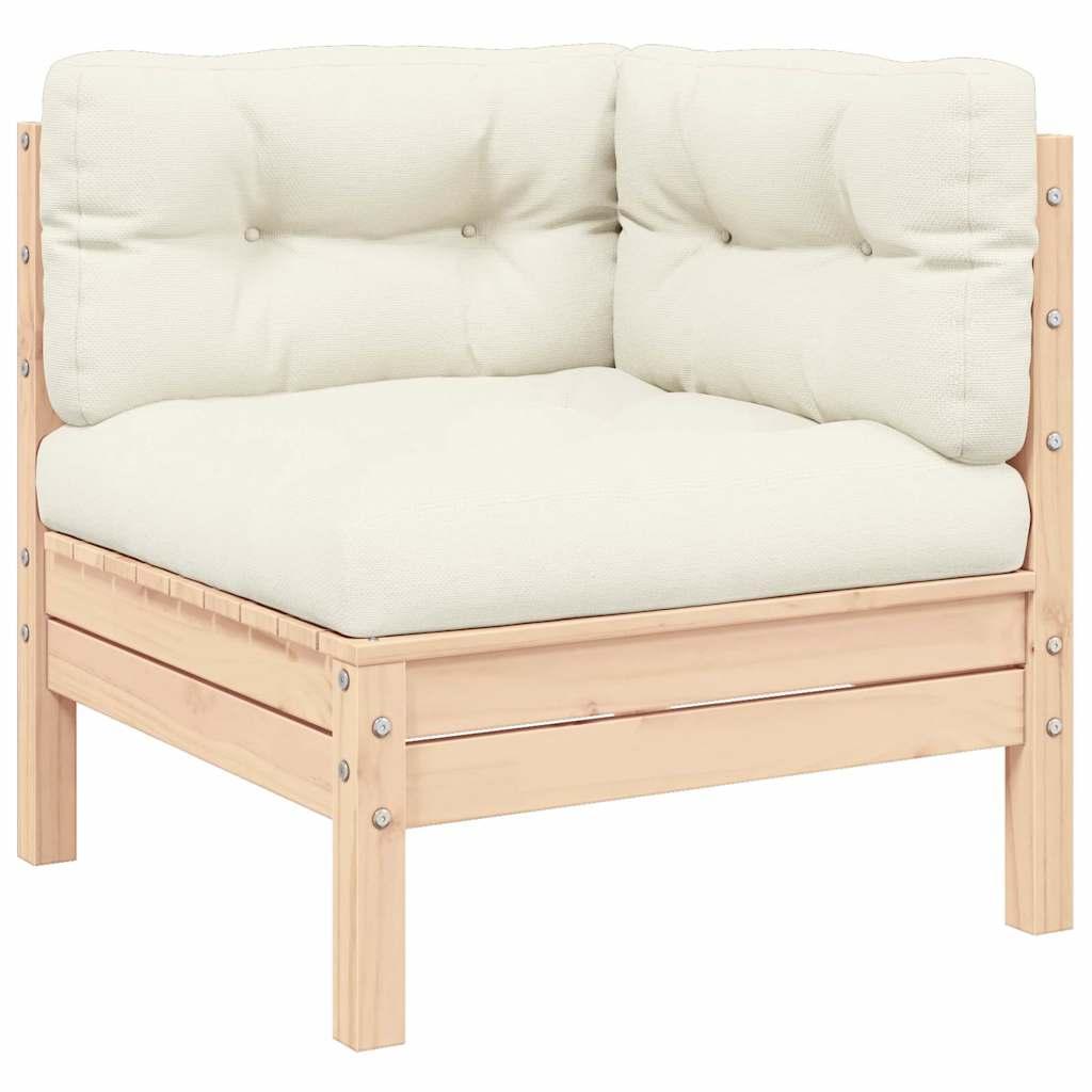 Muebles de jardín 3 piezas madera maciza pino con cojines crema