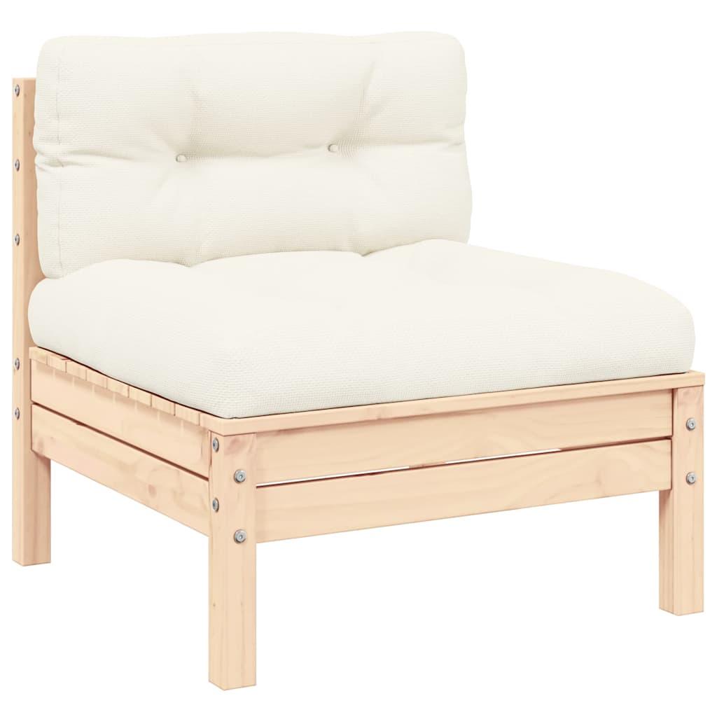 Muebles de jardín 3 piezas madera maciza pino con cojines crema