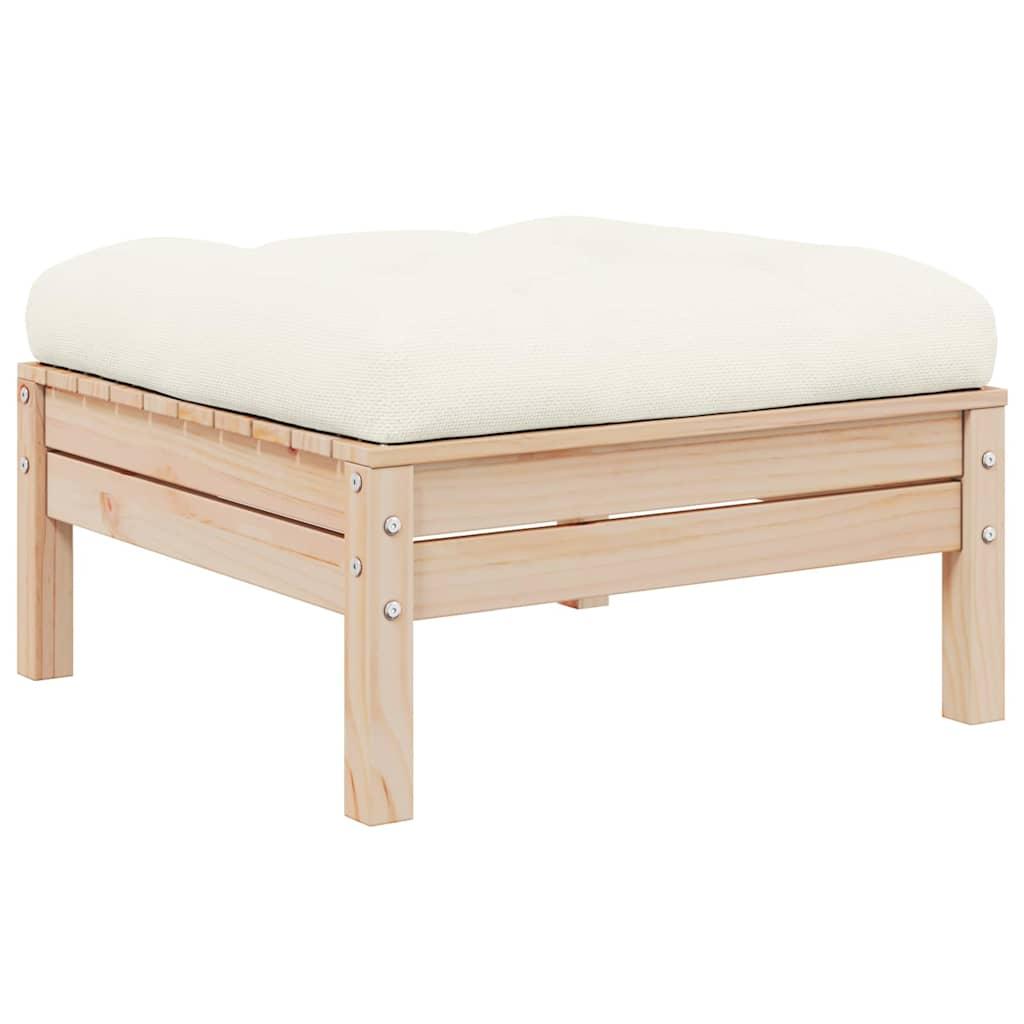 Muebles de jardín 3 piezas madera maciza pino con cojines crema