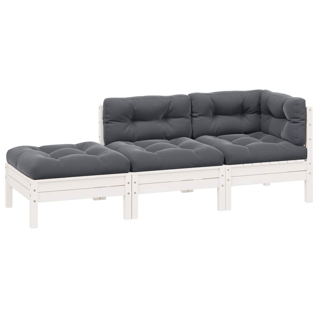 Juego muebles de jardín 3 pzas cojines gris madera pino maciza