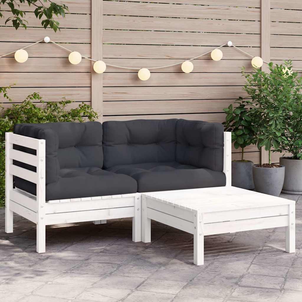 Juego de muebles de jardín 3 pzas con cojines gris madera pino
