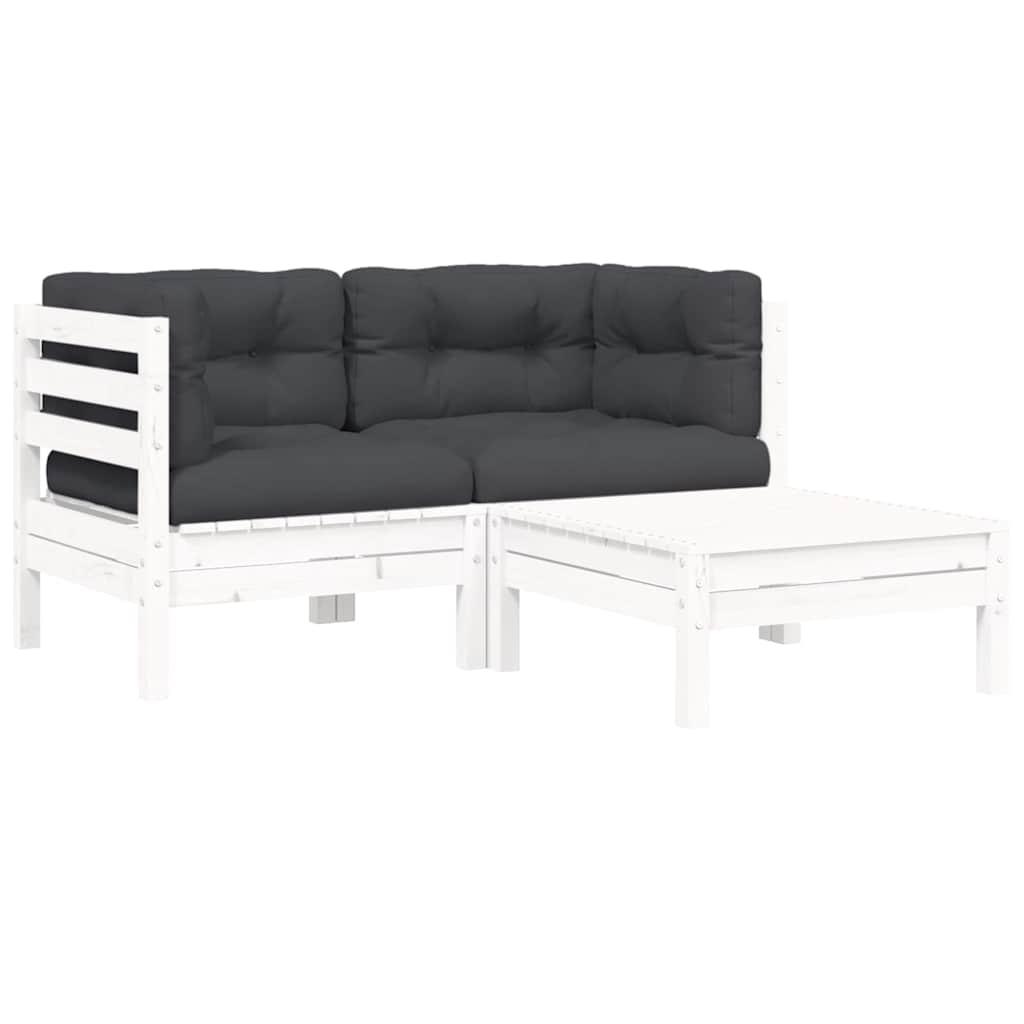 Juego de muebles de jardín 3 pzas con cojines gris madera pino