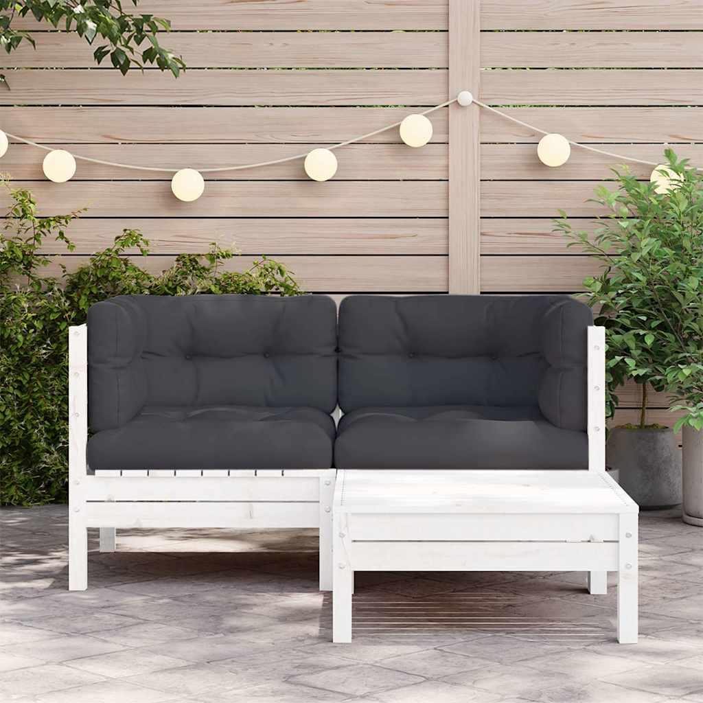 Juego de muebles de jardín 3 pzas con cojines gris madera pino