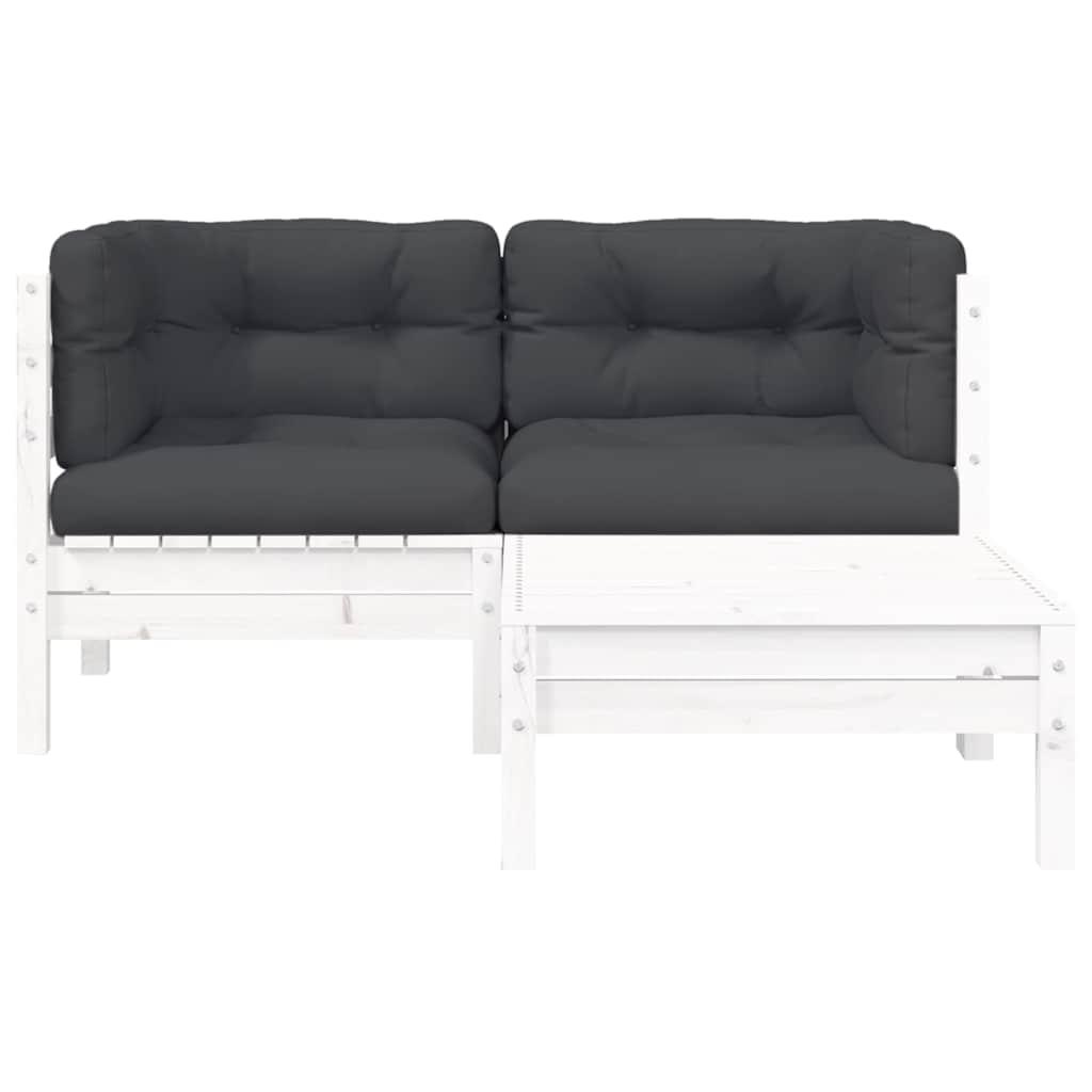Juego de muebles de jardín 3 pzas con cojines gris madera pino