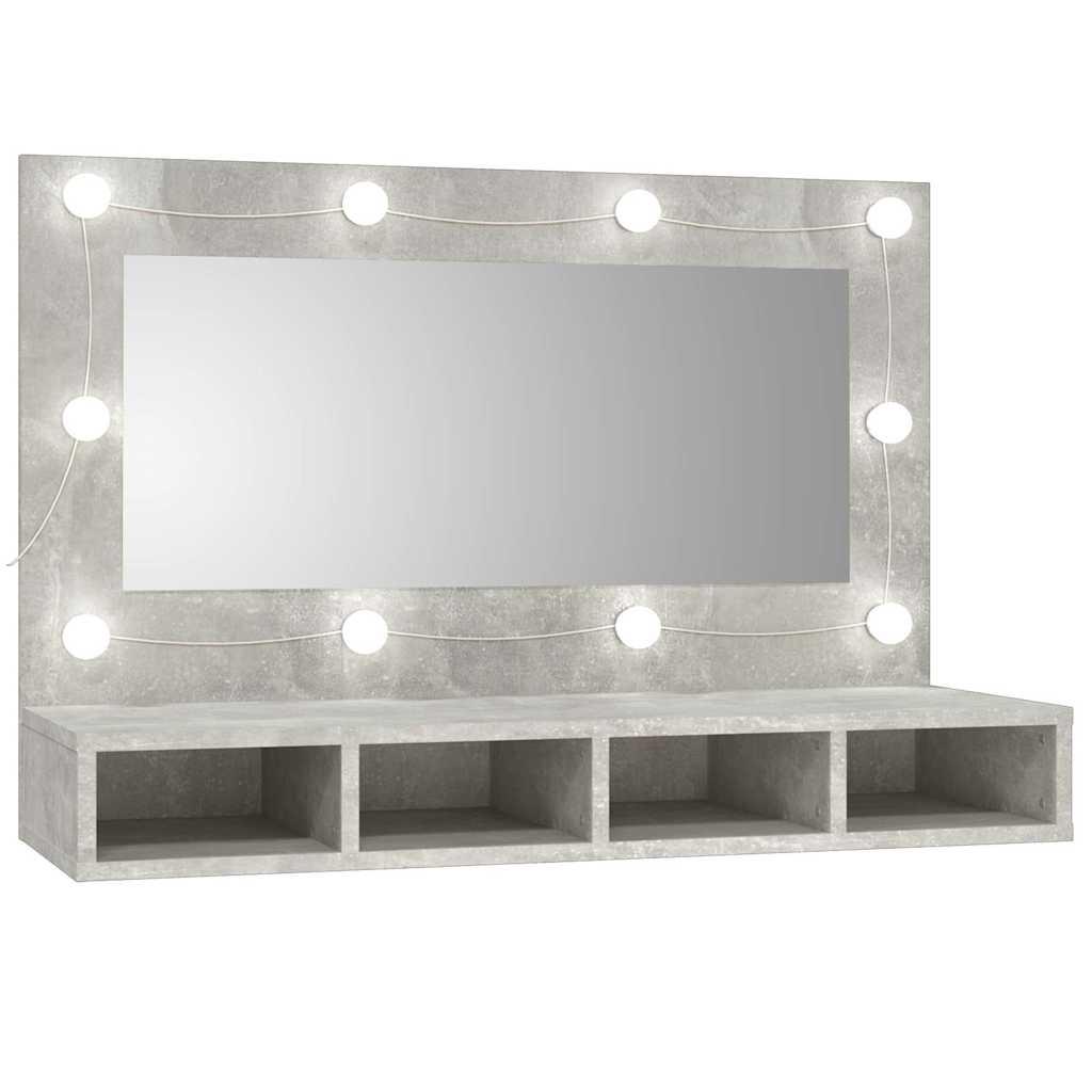 Mueble con espejo y luces LED gris hormigón 60x31,5x62 cm