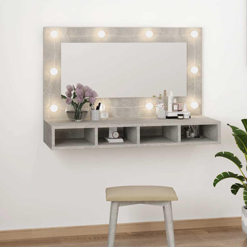 Mueble con espejo y luces LED gris hormigón 60x31,5x62 cm