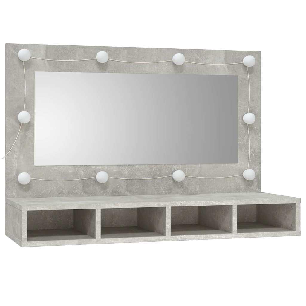 Mueble con espejo y luces LED gris hormigón 60x31,5x62 cm