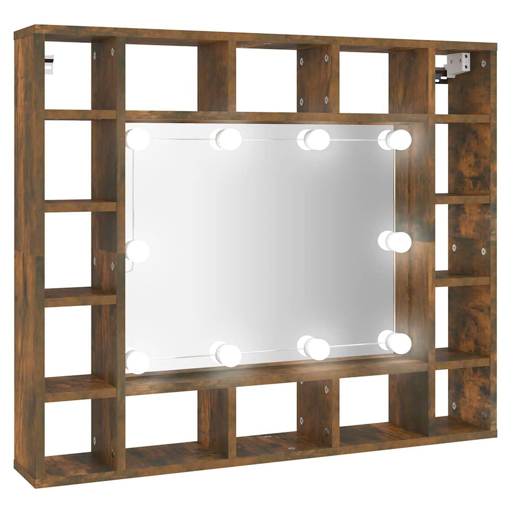 Mueble con espejo y LED color roble ahumado 90x31,5x62 cm