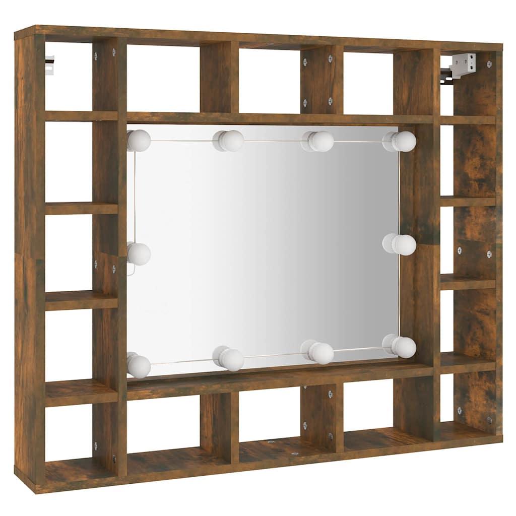 Mueble con espejo y LED color roble ahumado 90x31,5x62 cm