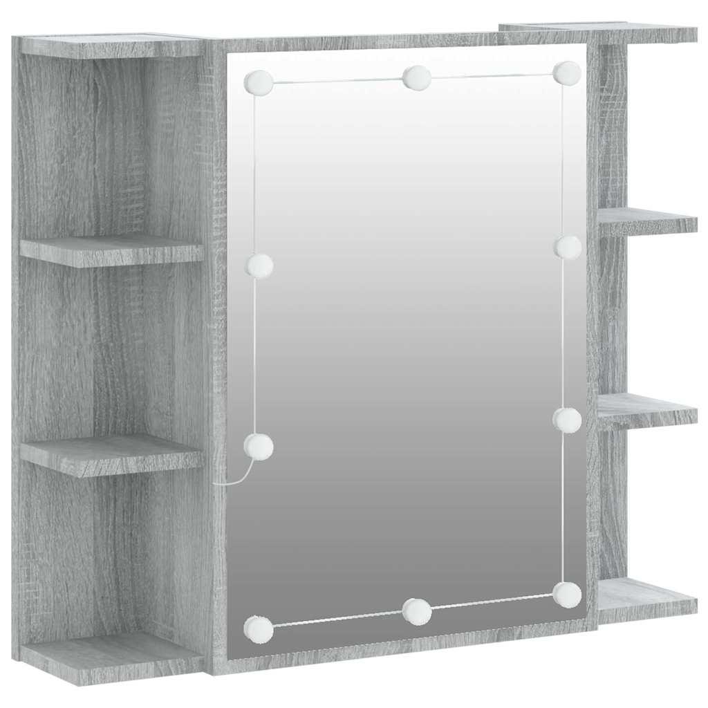 Mueble con espejo y LED color roble ahumado 90x31,5x62 cm