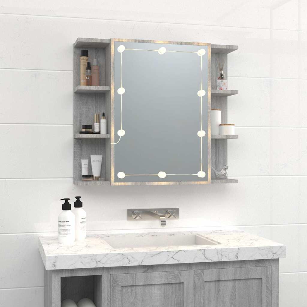 Mueble con espejo y LED color roble ahumado 90x31,5x62 cm