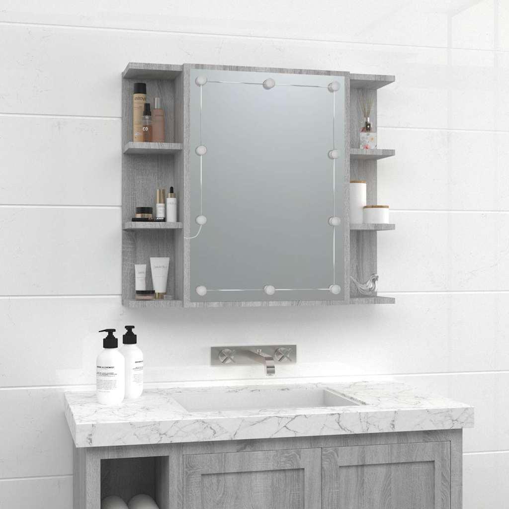 Mueble con espejo y LED color roble ahumado 90x31,5x62 cm