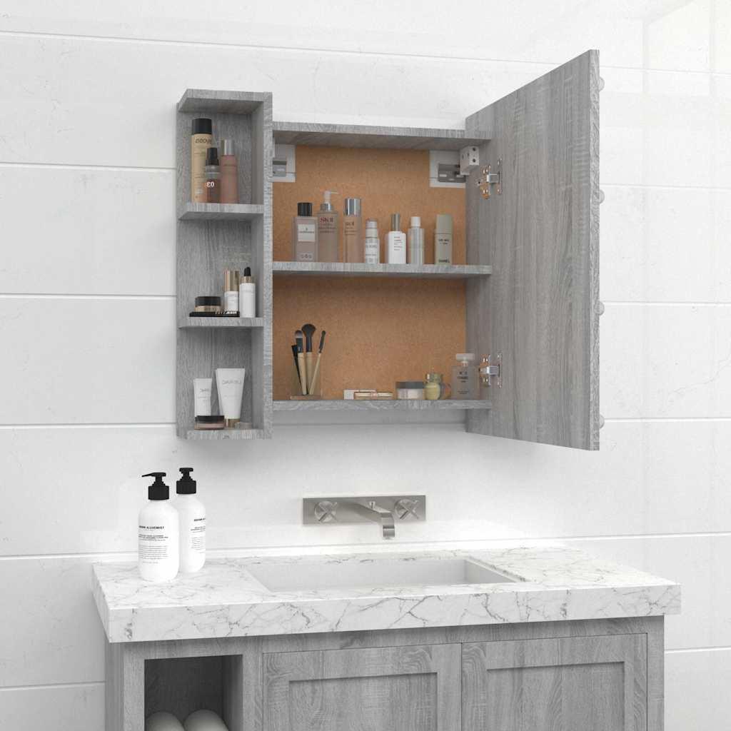 Mueble con espejo y LED color roble ahumado 90x31,5x62 cm