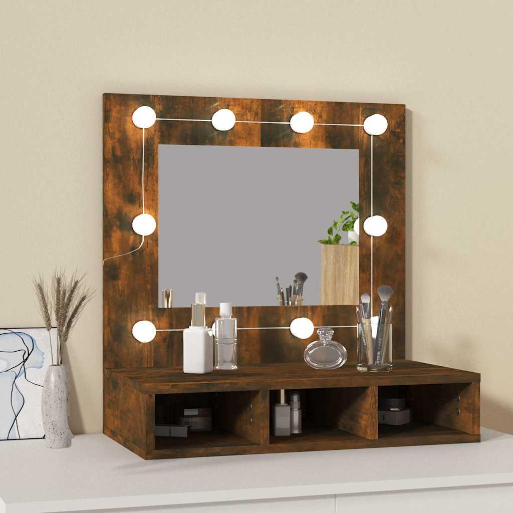 Mueble con espejo y LED color roble ahumado 60x31,5x62 cm