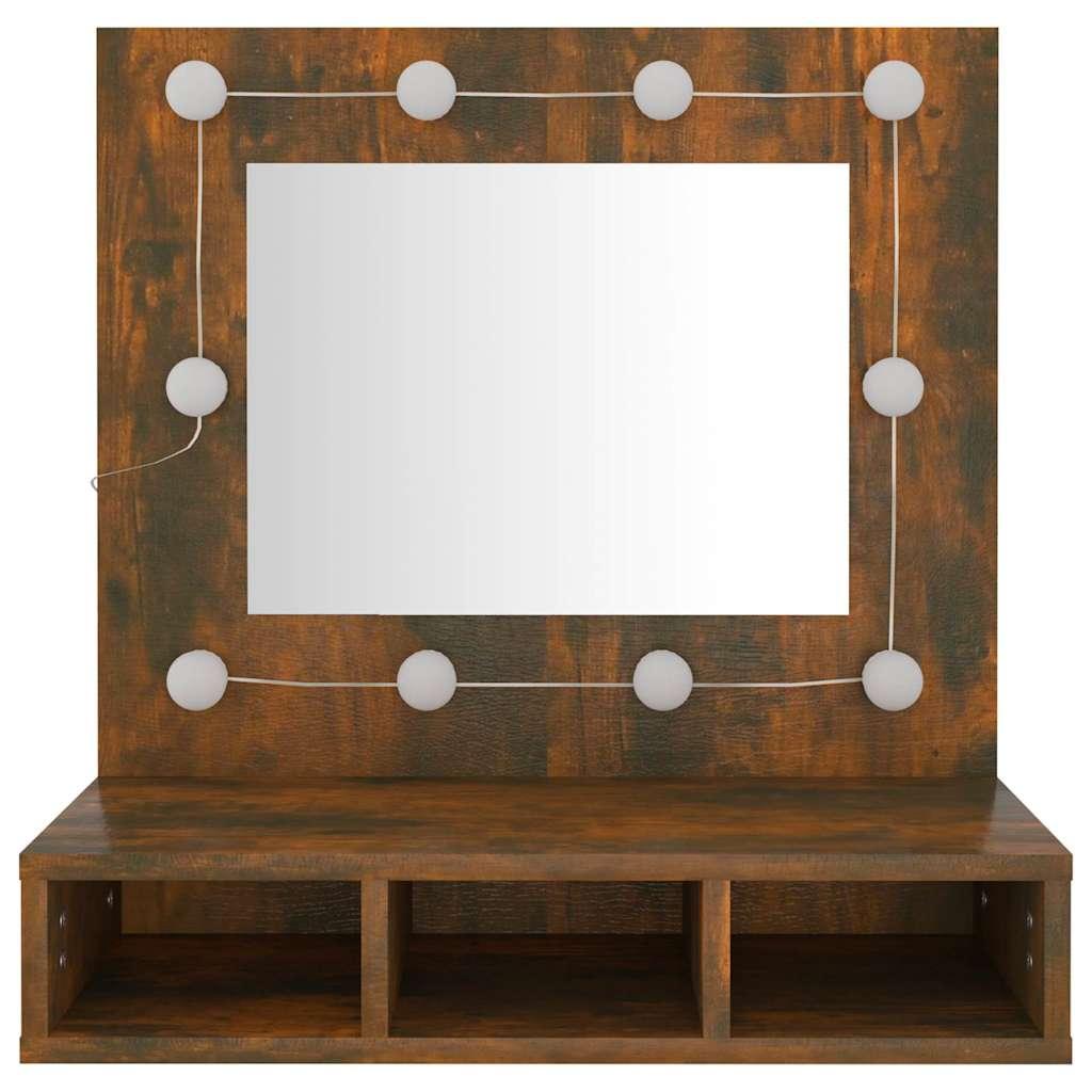Mueble con espejo y LED color roble ahumado 60x31,5x62 cm