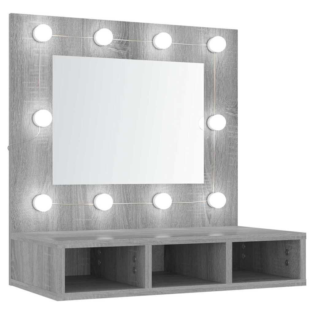 Mueble con espejo y LED color roble ahumado 90x31,5x62 cm