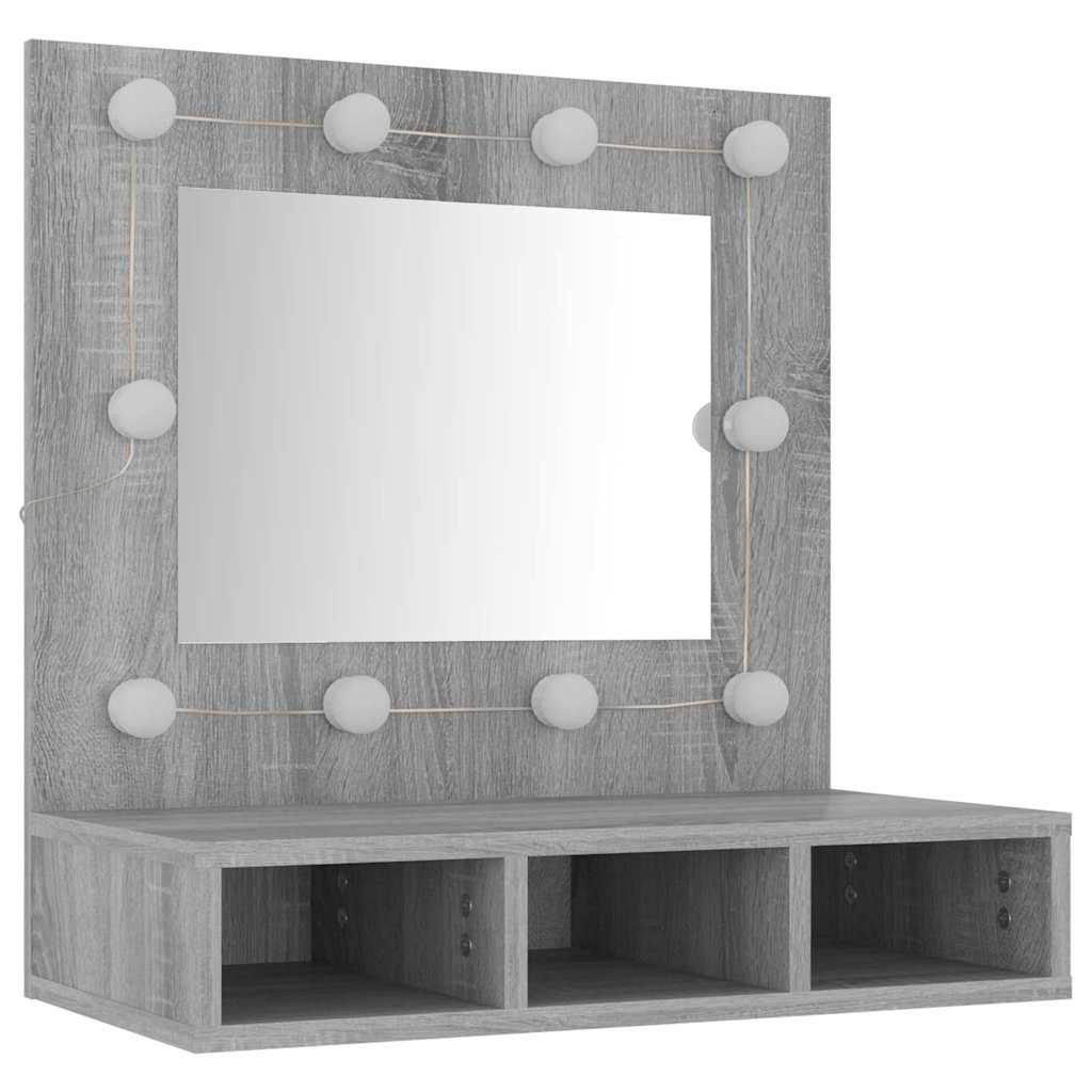 Mueble con espejo y LED color roble ahumado 90x31,5x62 cm