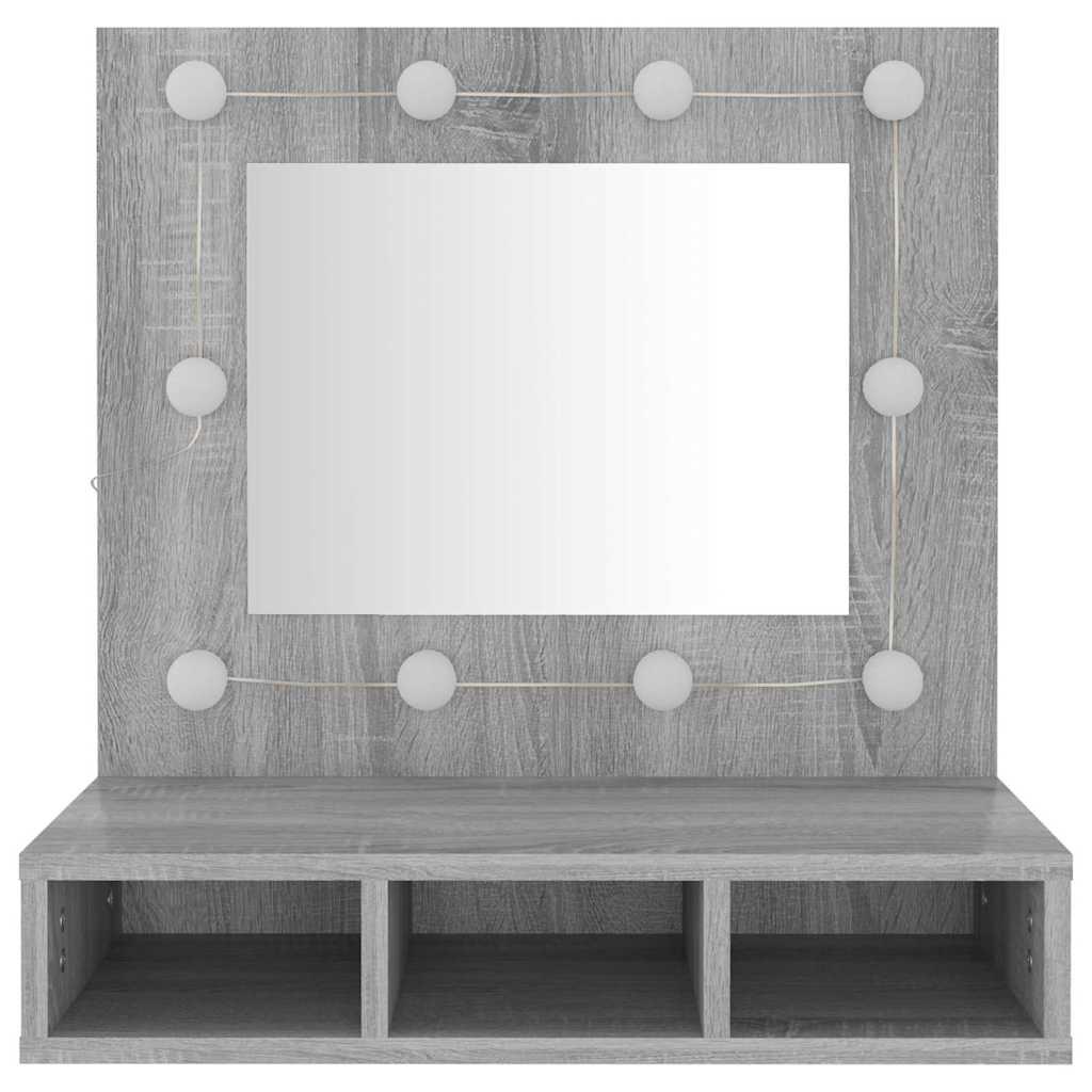 Mueble con espejo y LED color roble ahumado 90x31,5x62 cm