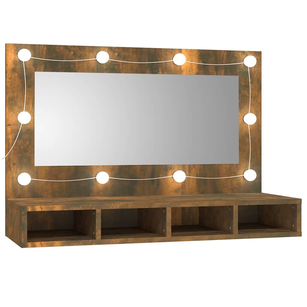 Mueble con espejo y LED color roble ahumado 90x31,5x62 cm