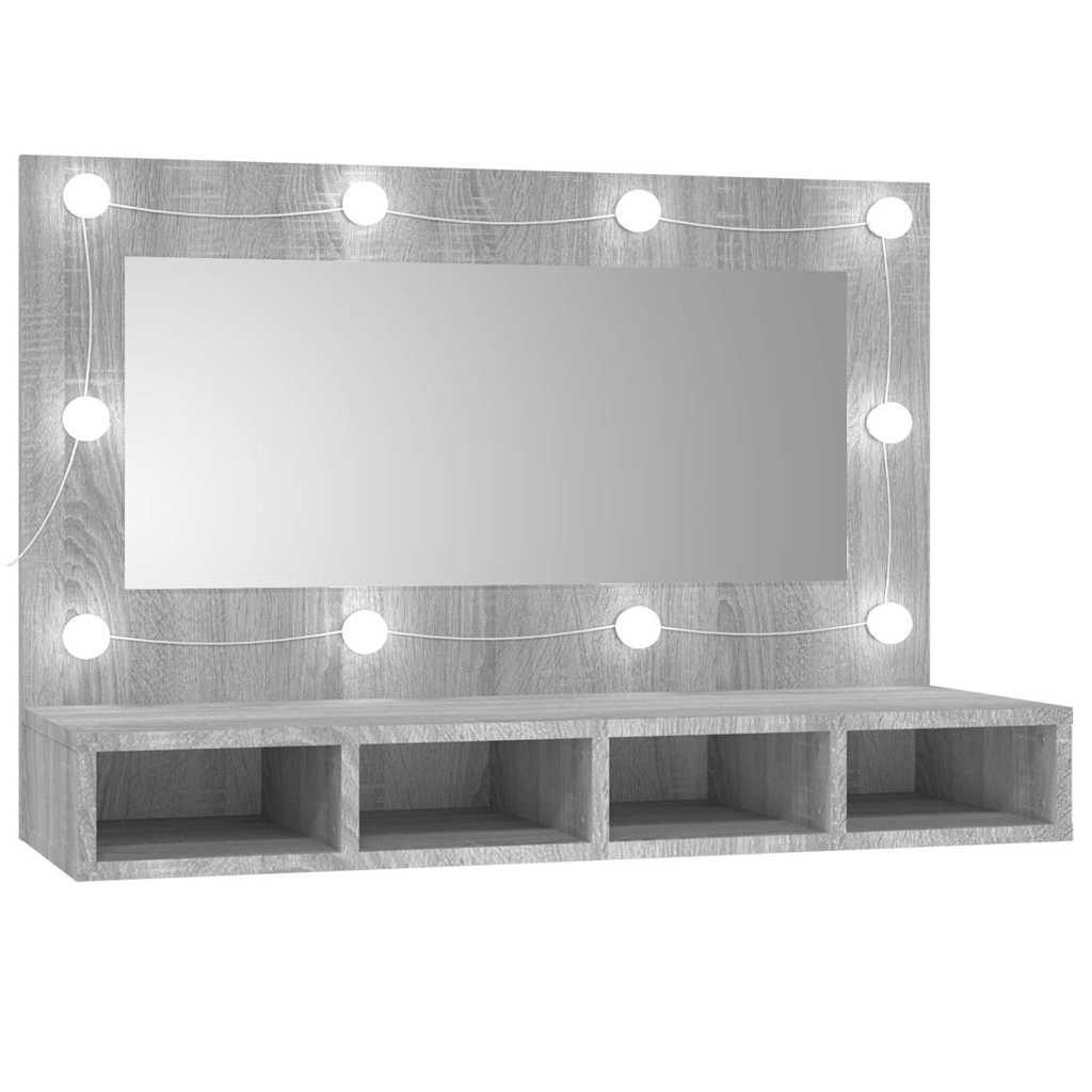 Mueble con espejo y LED color roble ahumado 90x31,5x62 cm