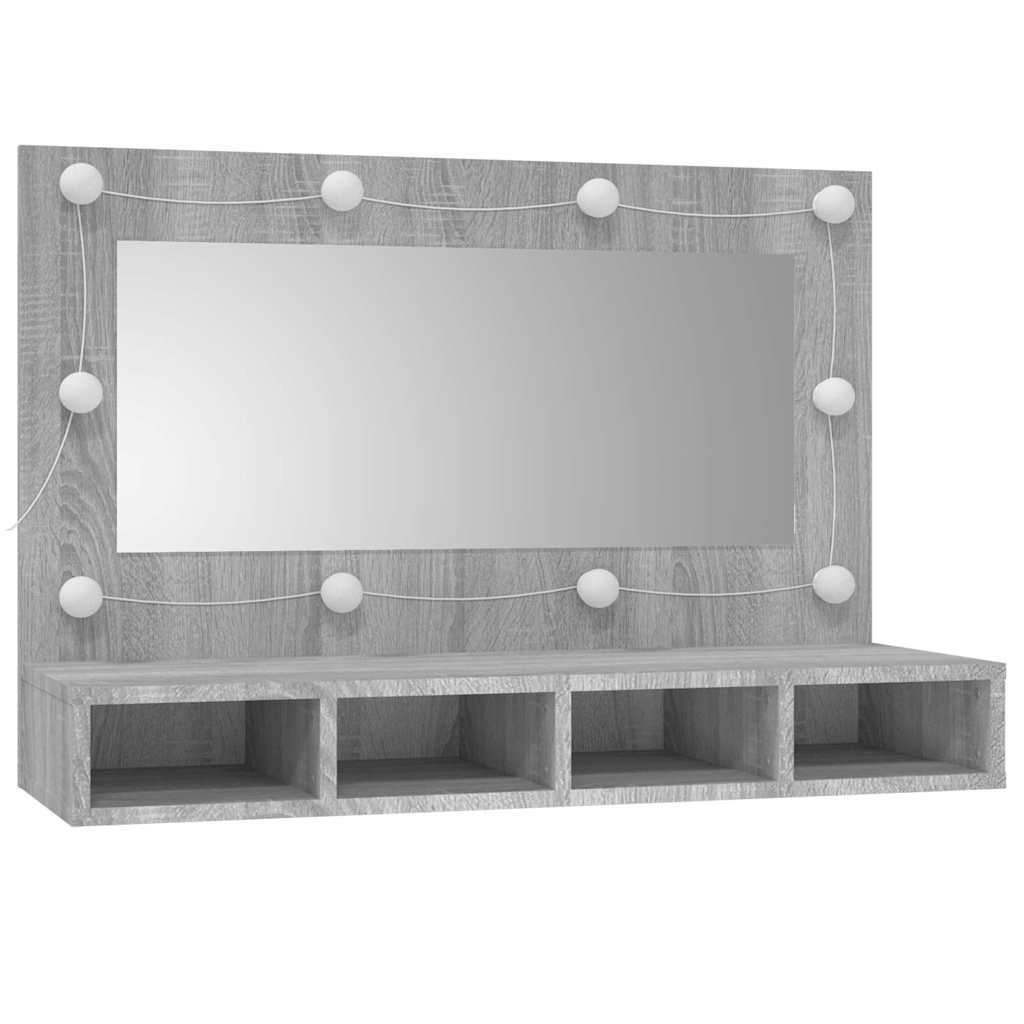 Mueble con espejo y LED color roble ahumado 90x31,5x62 cm