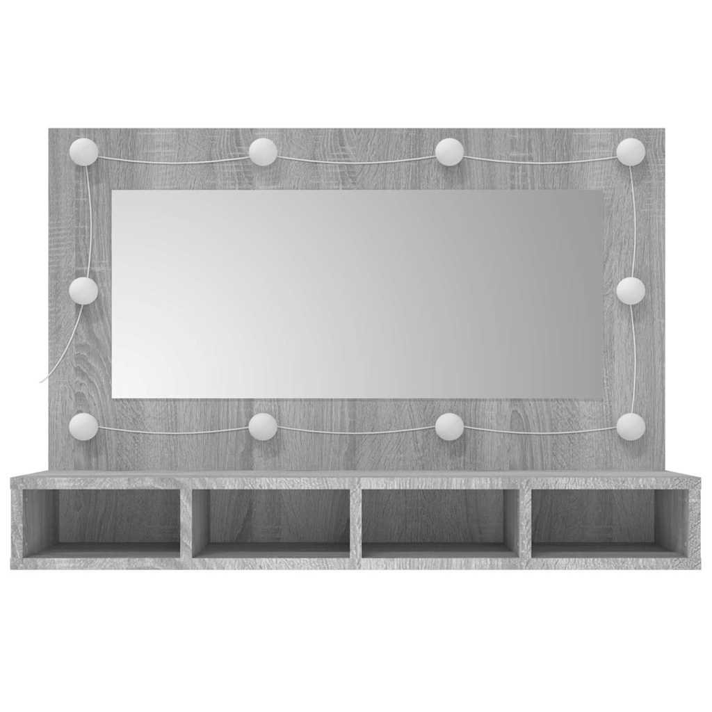 Mueble con espejo y LED color roble ahumado 90x31,5x62 cm