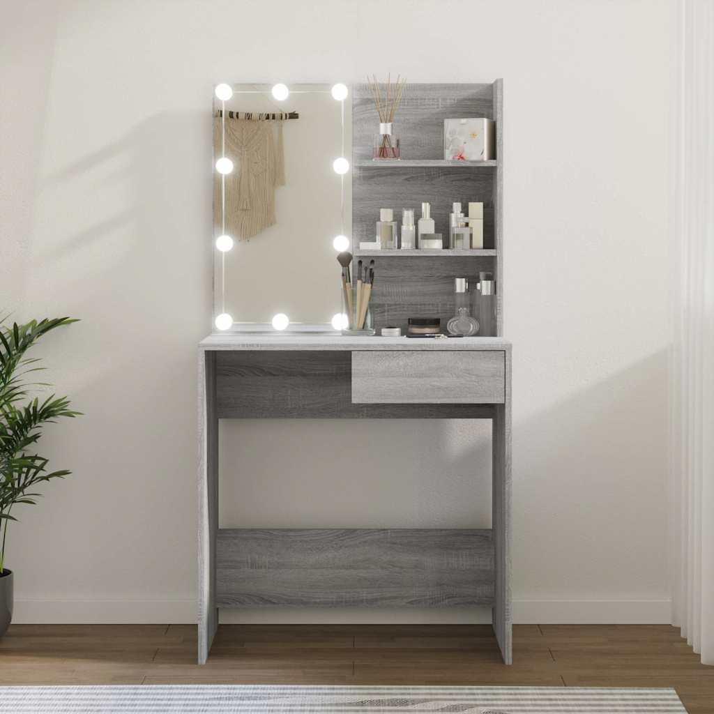 Tocador con LED color roble ahumado 130x50x132,5 cm