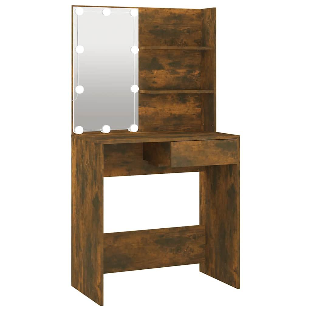 Tocador con LED color roble ahumado 130x50x132,5 cm