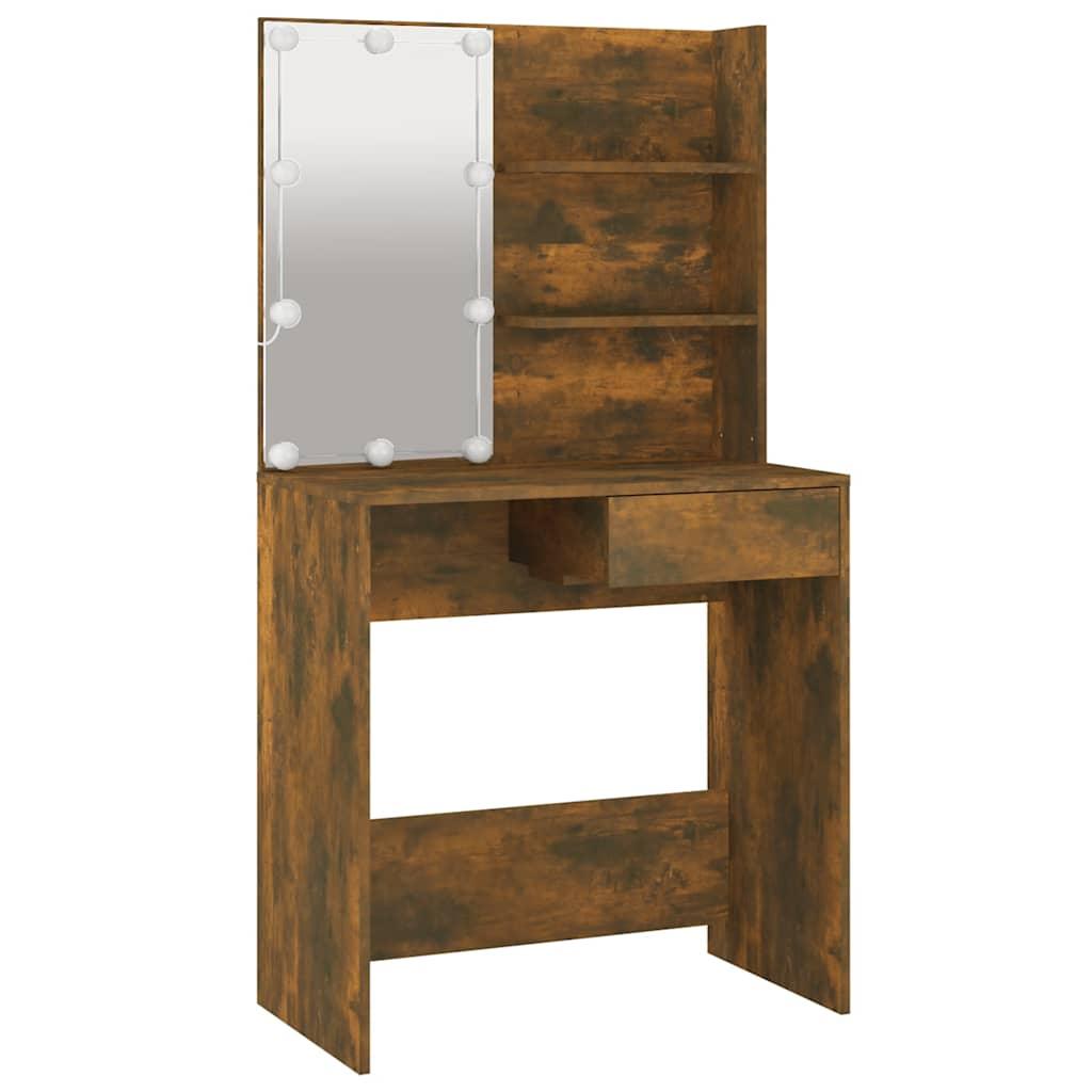 Tocador con LED color roble ahumado 130x50x132,5 cm
