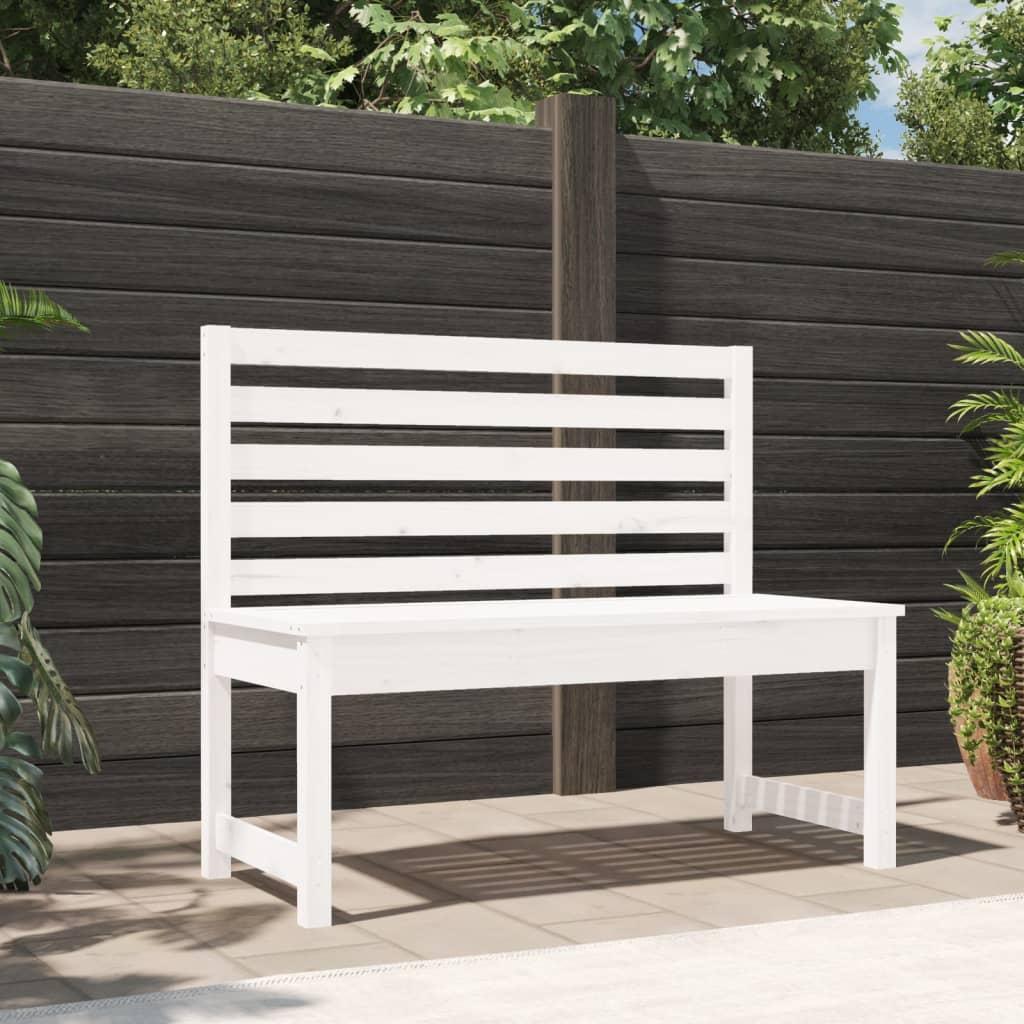 Banco de jardín madera maciza de pino blanco 111,5x53x71 cm