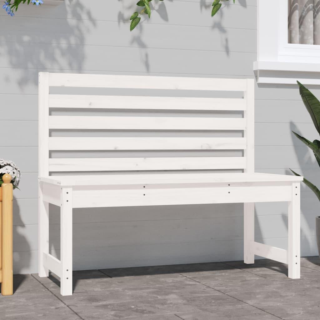 Banco de jardín madera maciza de pino blanco 111,5x53x71 cm
