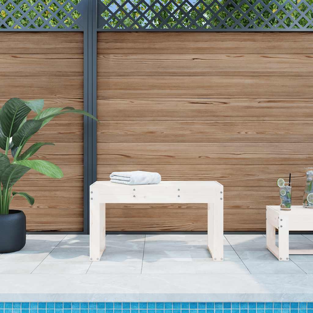 Banco de jardín madera maciza de pino blanco 111,5x53x71 cm