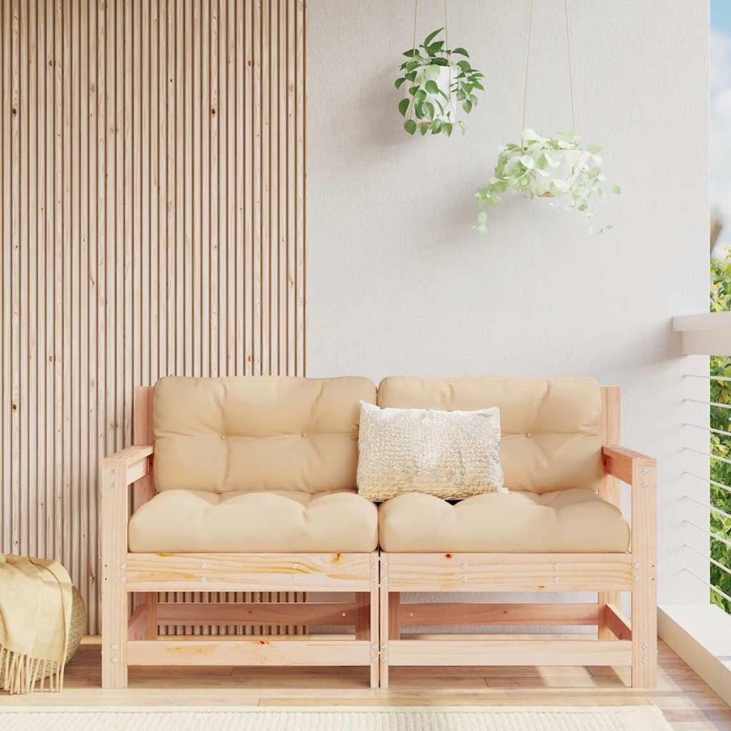 Sillones de jardín con cojines 2 uds madera maciza de pino gris