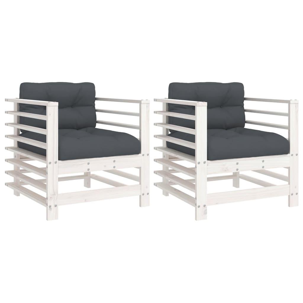 Sillones de jardín con cojines 2 uds madera maciza de pino gris