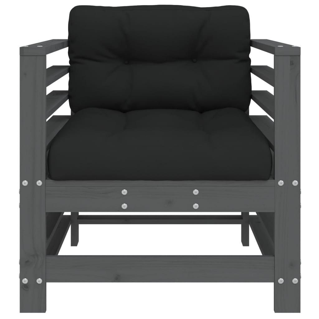Sillones de jardín con cojines 2 uds madera maciza de pino gris