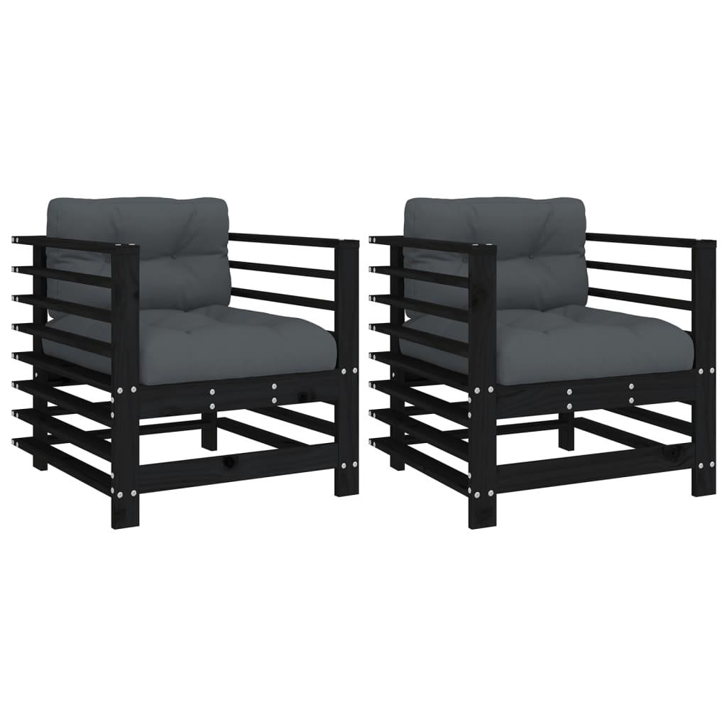 Sillones de jardín con cojines 2 uds madera maciza de pino gris