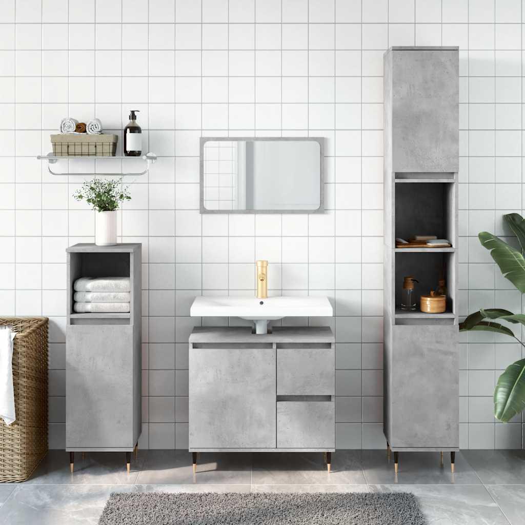 Armario de baño madera contrachapada gris hormigón 30x30x100 cm