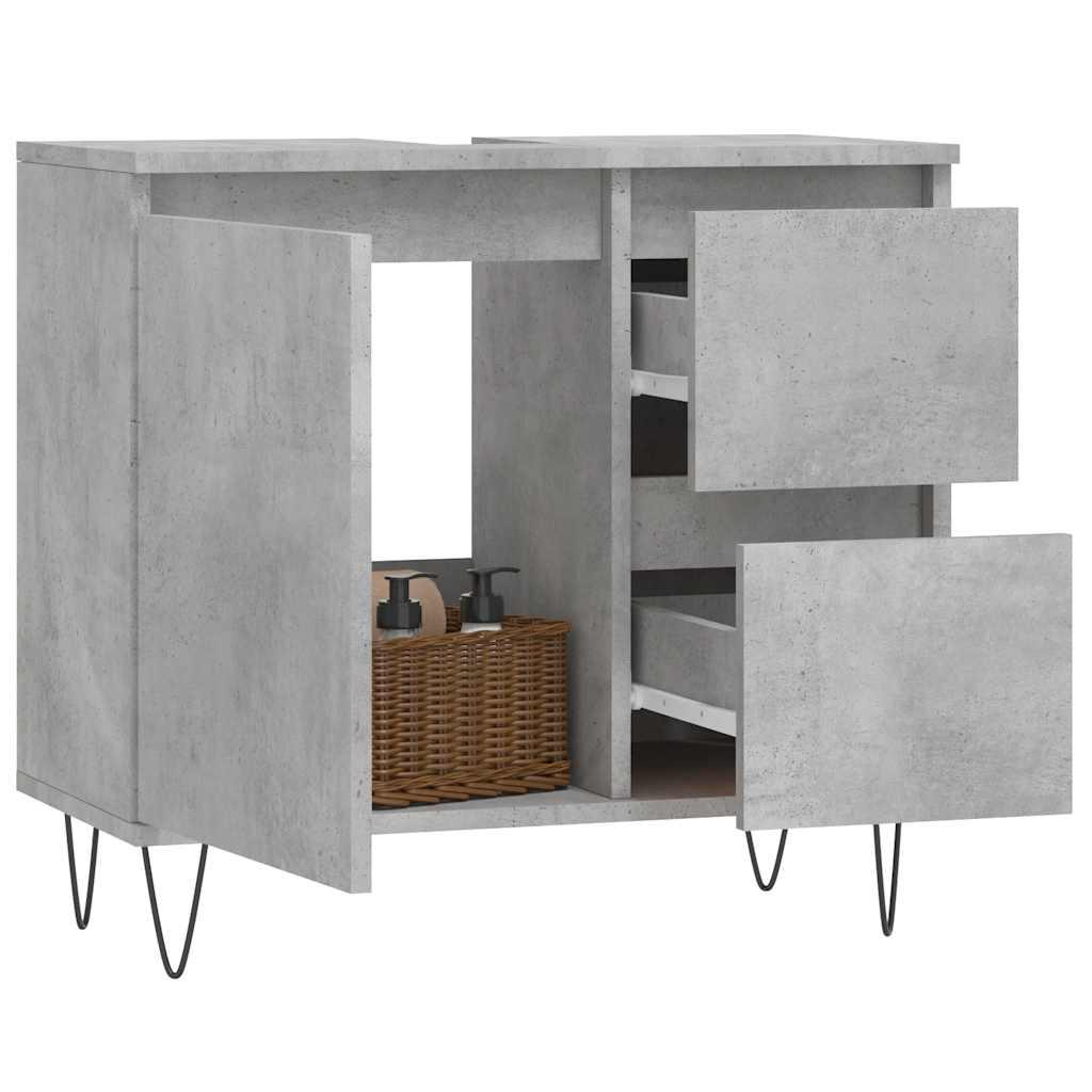 Armario de baño madera contrachapada gris hormigón 30x30x100 cm