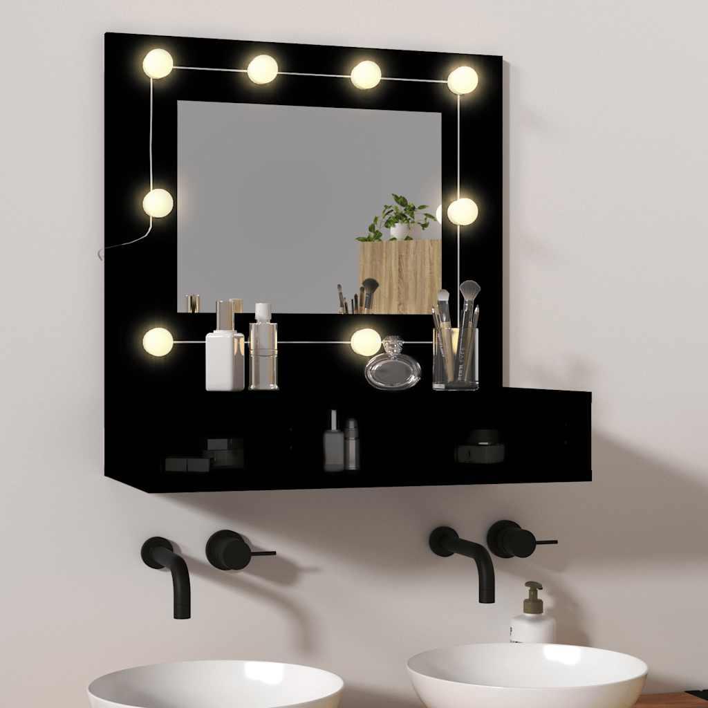 Mueble con espejo y LED color roble ahumado 90x31,5x62 cm