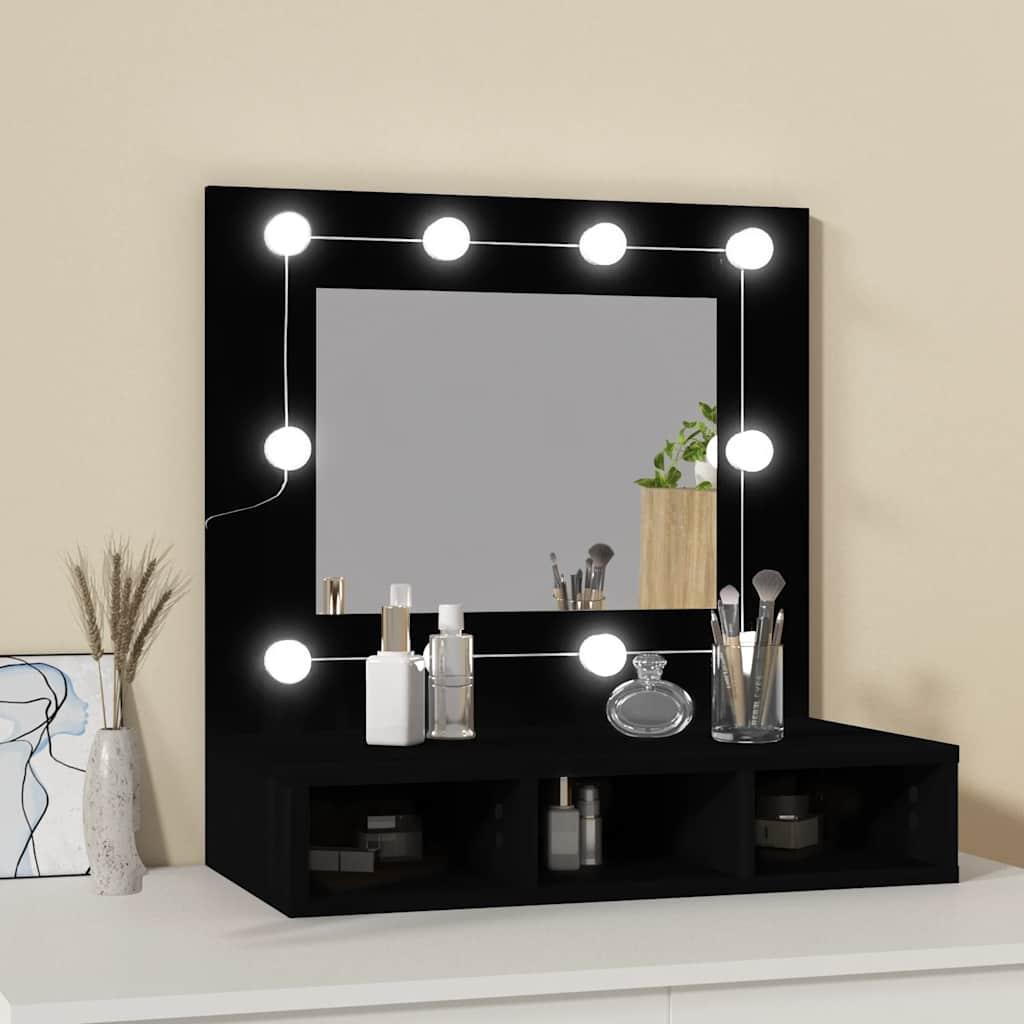 Mueble con espejo y LED color roble ahumado 90x31,5x62 cm