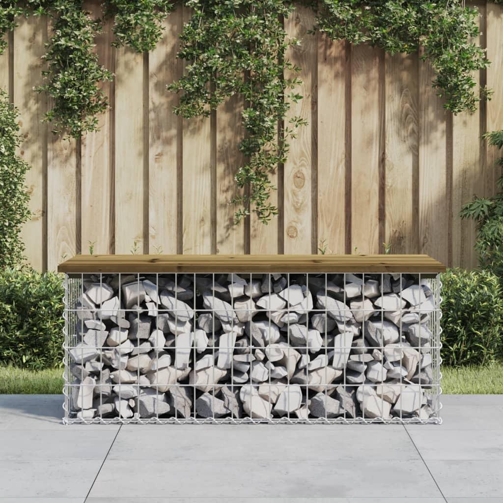 Banco jardín diseño gaviones madera pino impregnada