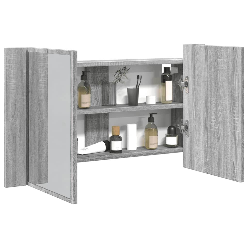 Armario espejo de baño con luz LED acrílico blanco 100x12x45 cm