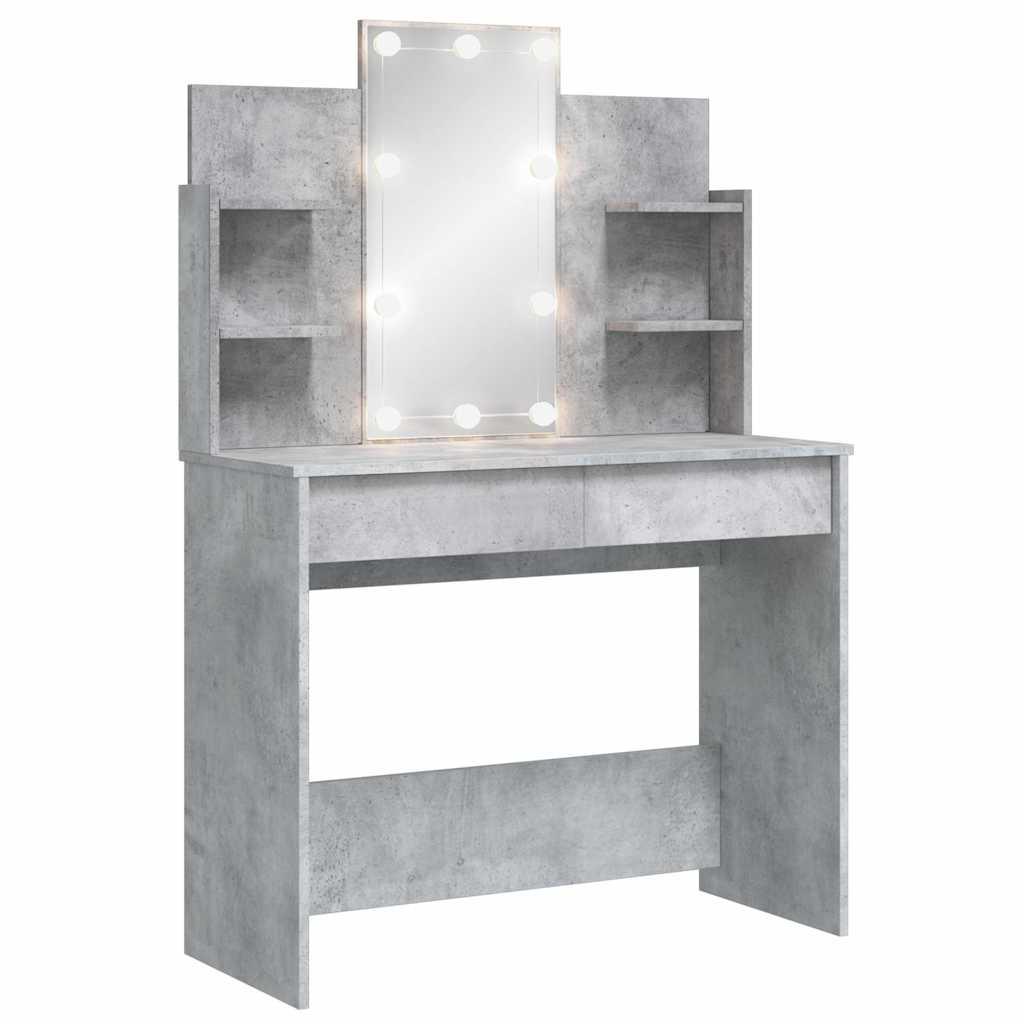 Tocador con luces LED gris hormigón 90x42x132,5 cm