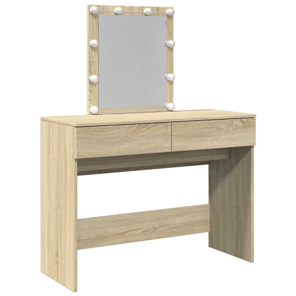 Tocador con LED color roble ahumado 130x50x132,5 cm